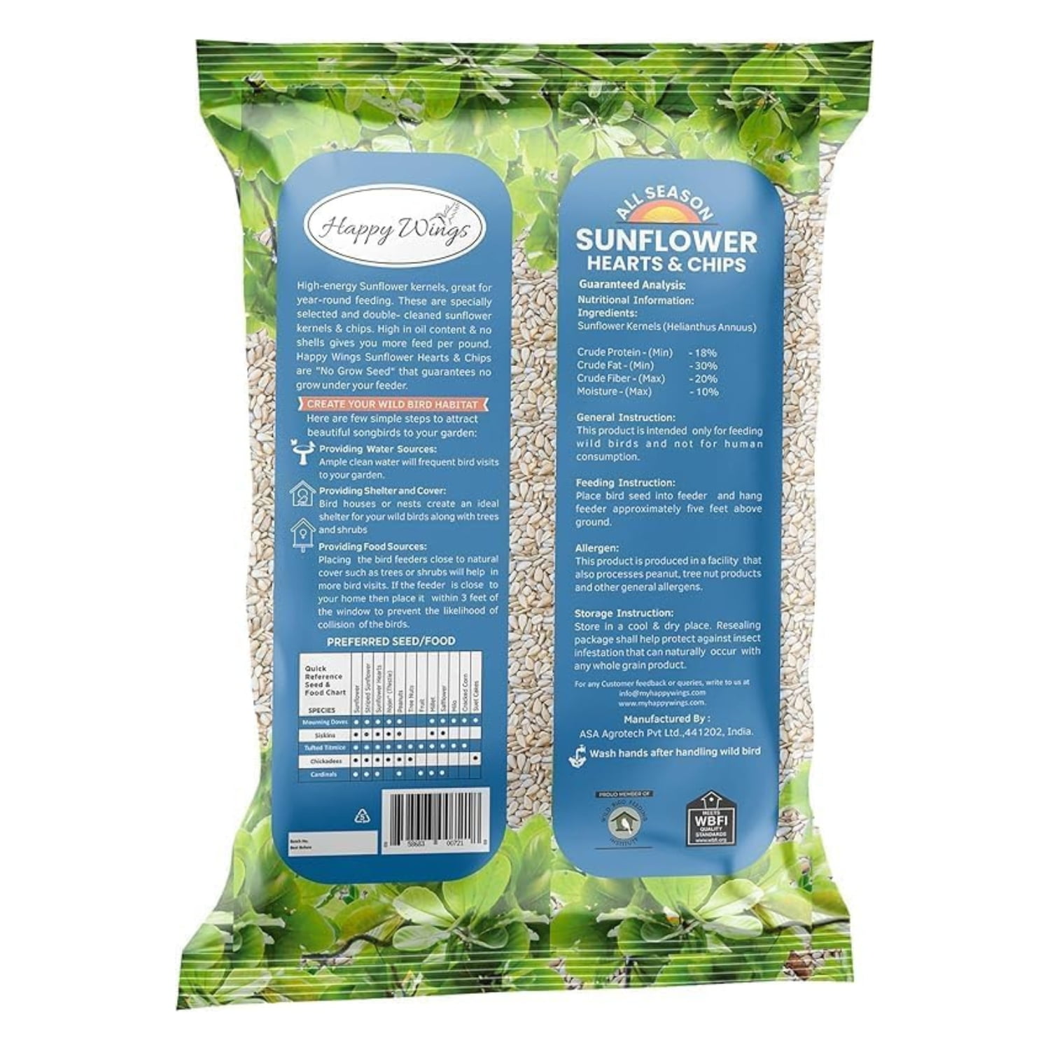 Happy Wings Sunflower Hearts & Chips, Sunflower Kernels, Wild Bird Feed and Seed, 5 lb. Bag, Dry