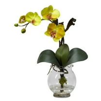 Nearly Natural Mini Phalaenopsis Artificial Flower Arrangement with Fluted Vase, Yellow