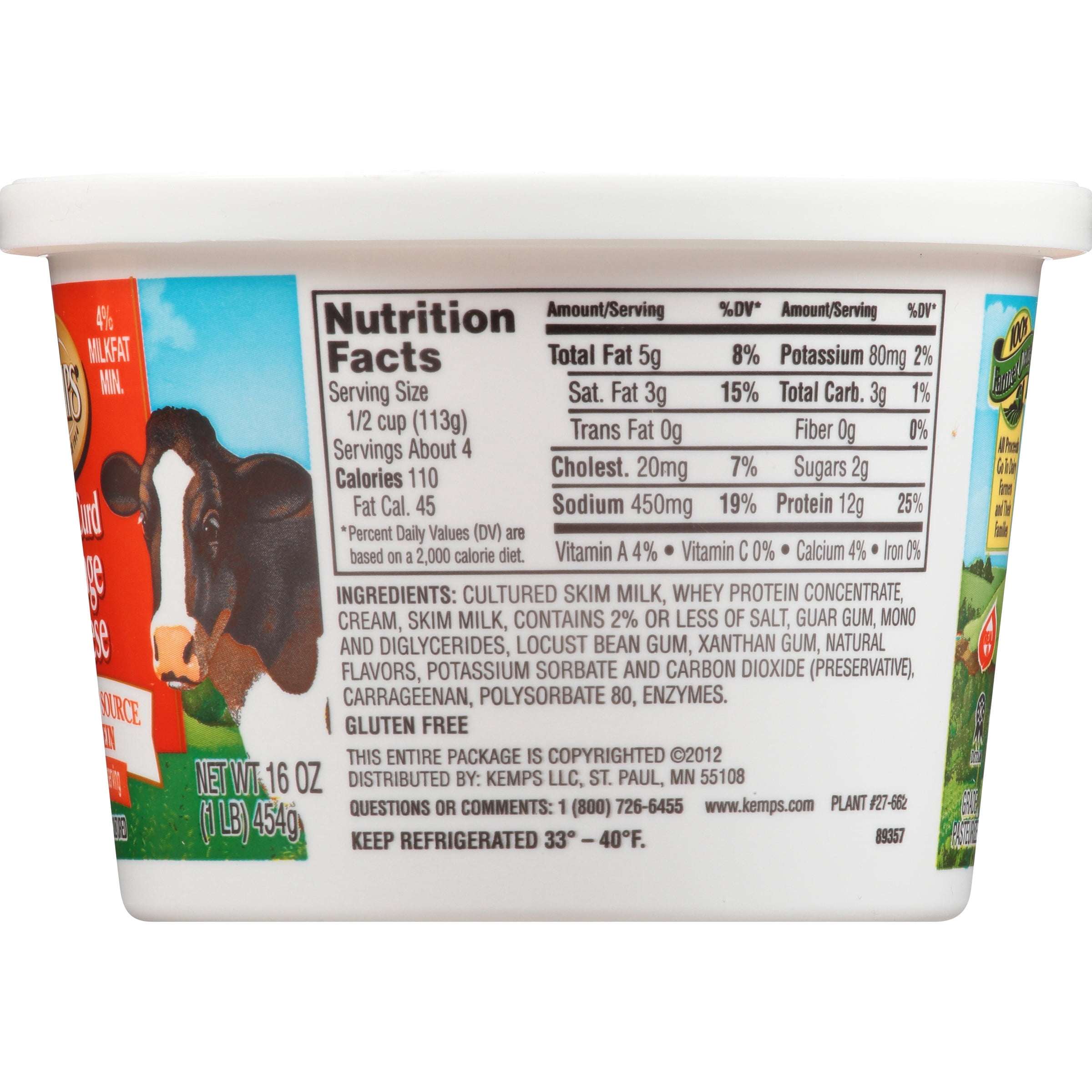 Kemps Small Curd Cottage Cheese 16 Oz Plastic Tub Walmart Com