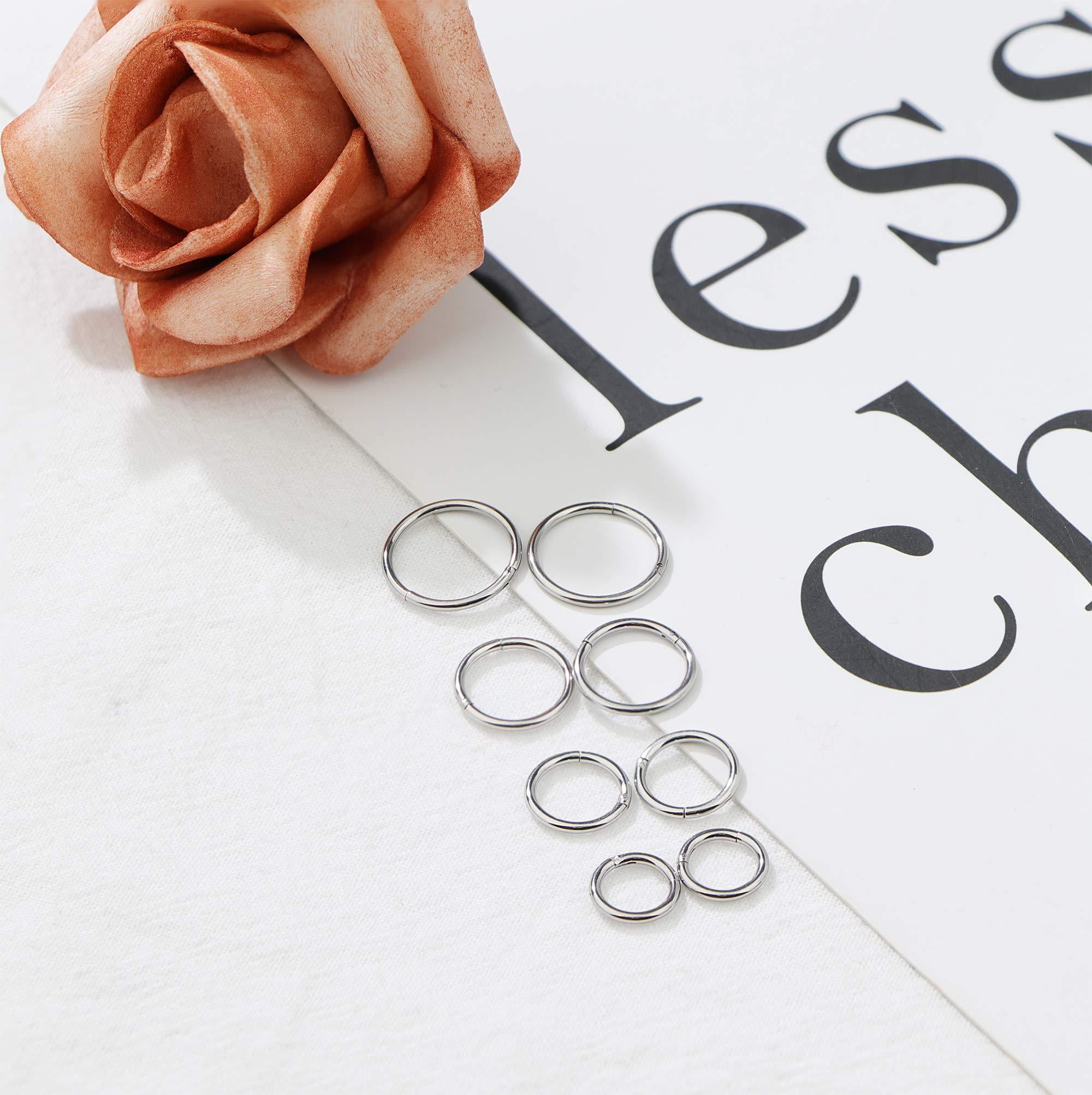 Jstyle 12Pcs 16G Surgical Steel Hinged Clicker Segment Nose Rings Hoop Helix Cartilage Daith Tragus Sleeper Earrings Body Piercing 8-12MM Improved