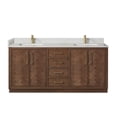 thumbnail image 2 of Jakarta 72" Bath Vanity in Aged Dark Brown Oak with Silk White Quartz Stone Top, 2 of 16