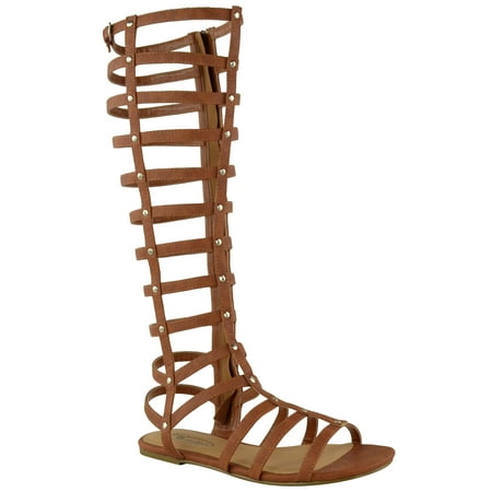 

Fashion Thirsty Womens Ladies Knee High Gladiator Cut Out Flat Sandals