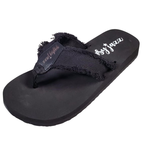 Gypsy Jazz Womens Encore Frayed Top Fashion Flip Flop Sandal (Black, 6.5)