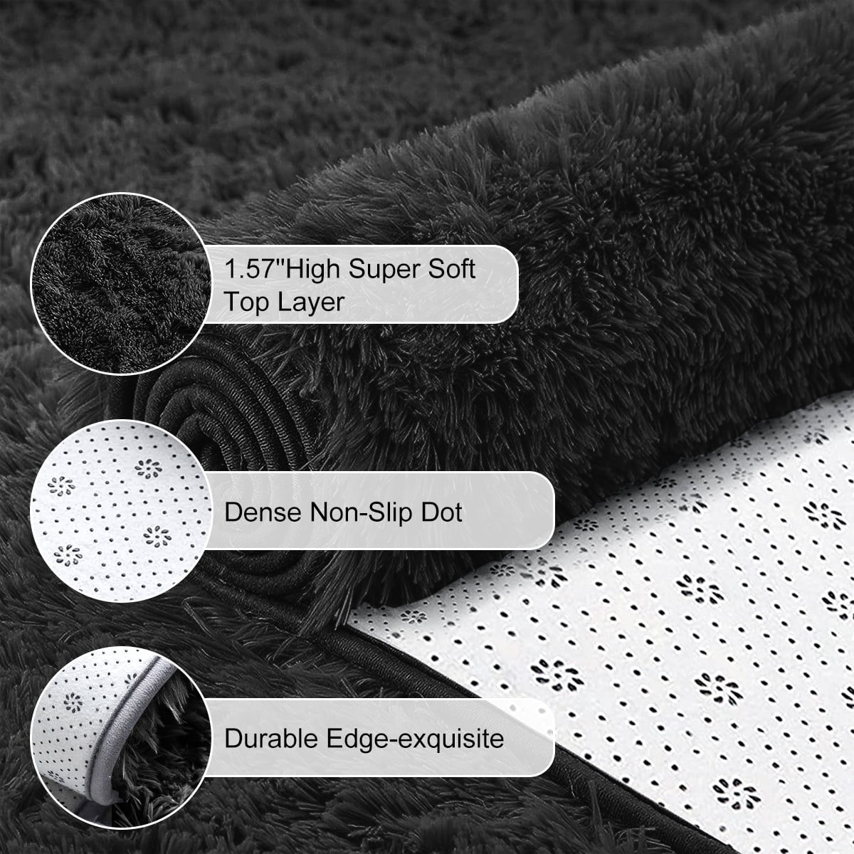 Cshidworld Area Rugs for Living Room Bedroom, 4x6 Ultra Soft Comfy Fluffy Thickened Memory-Foam Indoor Carpets, Modern Minimalist Carpet for Teen Adults Apartment Bedroom Home Decor, Black