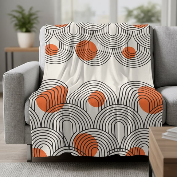 Flannel Blanket Orange Beige Abstract Lines Soft Lightweight Throw Blanket Modern Waves Geometric Cozy Blanket for Bed Couch Sofa Bedroom Living Room 30" x 40"