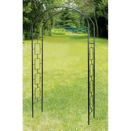 Achla Designs Modern 8.25 ft. Iron Arch Arbor Who says that design innovation for gardens stopped in the 19th century? Move your whole garden forward with the Achla Designs Modern 8.25-ft. Iron Arch Arbor. The rectangular-patterned sides give plants several anchor points on each level to make certain that they can grow freely. Made of powder-coated wrought iron  the Modern Arbor will not rust when left out in the elements. Easy to assemble  the Modern Arbor can be up in your yard in just minutes  giving you plenty of time to sit back and enjoy its beauty. Includes 11-inch ground stakes for easy and secure installation. About ACHLA Designs This item is created by ACHLA Designs. ACHLA is a garden accessories company that emphasizes unique wood and hand-forged  wrought iron European furnishings for the home and garden. ACHLA Designs continues to add beautiful and unique items year after year  resulting in an unusually large product line. All ACHLA products are stocked in the company s warehouse for year-round  prompt shipping. ACHLA Designs takes great pride in offering exceptional products and customer service.