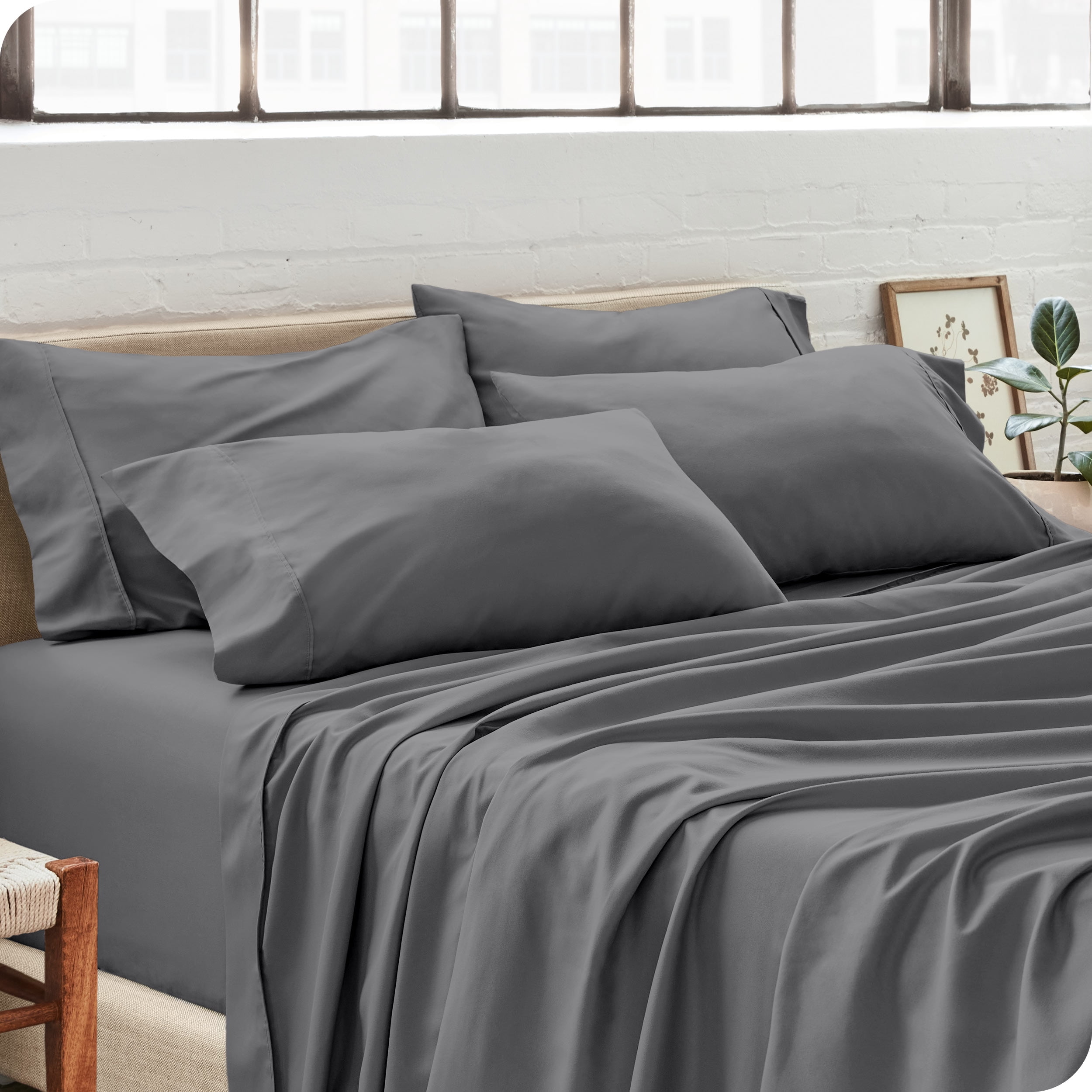 Bare Home Pillowcase Set - Premium 1800 Collection - Double Brushed - Ultra Soft - Standard Size, Gray, 4 Count