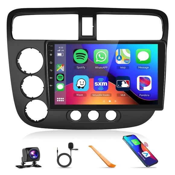 Built-in DSP Car Stereo Radio for Honda Civic 2001 2002 2003 2004 2005 with Wireless CarPlay Android Auto MirrorLink Podofo 9 inch HD IPS Touch Scree