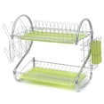 thumbnail image 4 of Dish Drying Rack, 2/3 Tier Plate Drainer, Bowl Shelf Storage Organizer w/Utensil Holder, Cup Hanger, Drain Board Tray for Sink Cabinet Kitchen Counter Top Dining Accessories, Chrome Plated, 4 of 6