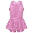 thumbnail image 4 of Alvivi Women’s Ballet Jazz Tap Latin Leotard Dress Sequin Criss Cross Back Unitard Built-in Shorts Pink 16/M, 4 of 7