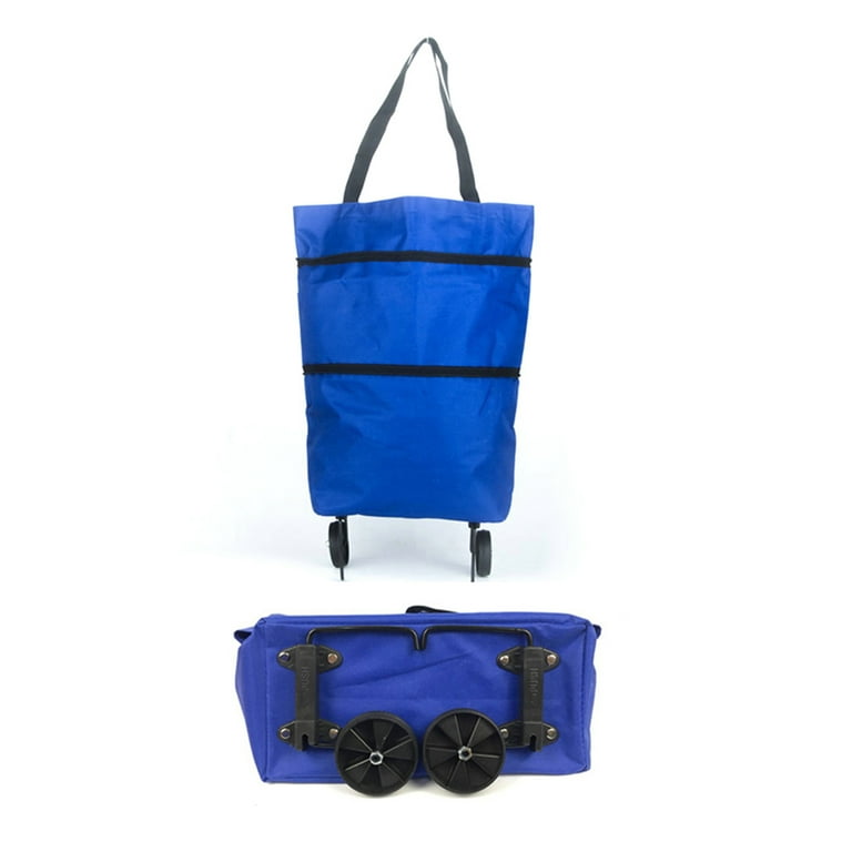 Foldable Shopping Bag with Wheels Collapsible Shopping Cart Shopping  Trolley Bag blue