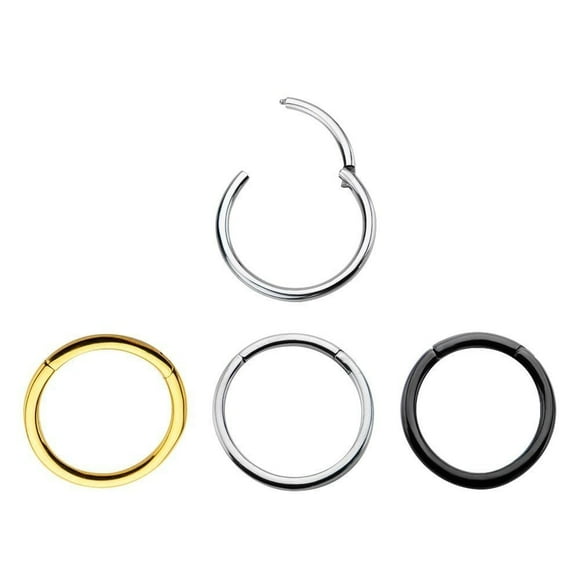 Luxe Modz Hinged Nose Rings Hoop Clicker Eyebrow Septum Piercing Jewelry Gold PVD, Silver, Black