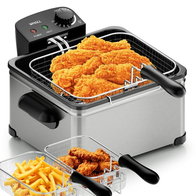 WHALL Friteuse, Capacité d'Huile 5 L/21 Tasses, Contrôle de la Température, Acier Inoxydable