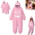 thumbnail image 7 of HNMKIU Unisex Pajamas For Men Women, Halloween Cosplay Pumpkin Face Hooded Loose Long Sleeve Onesie Home Sleepwear Pink,M, 7 of 7
