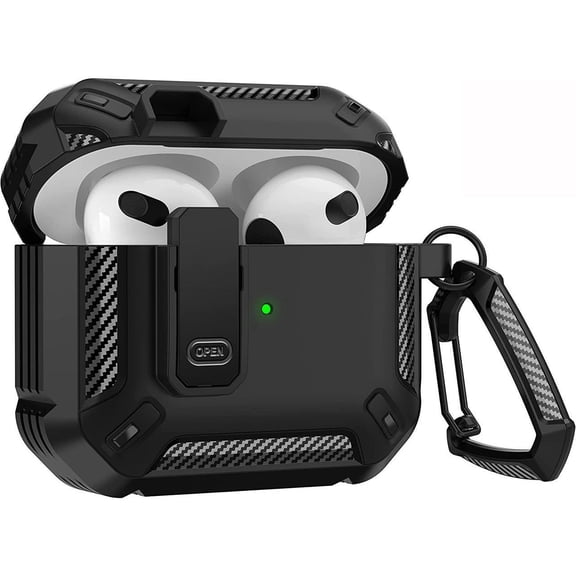 For Airpods 3 Case Cover 2021, Airpods 3 Protective Case with Lock Gen 3 Military Hard Shell Rugged Shockproof Cover with Keychain Compatible with Apple Airpods 3rd Generation 2021