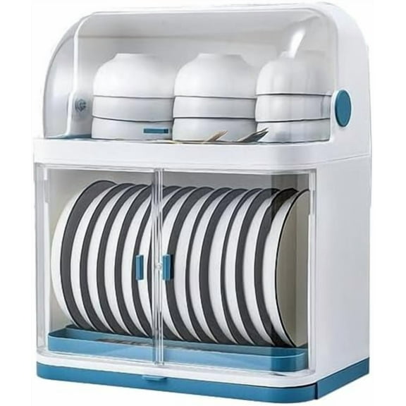 2 Tier Dish Racks with Lid Cover for Kitchen Counter Plastic Kitchen Cabinet Organizer Dish Drying Rack Utensil Holder Plates Bowls Saving Space