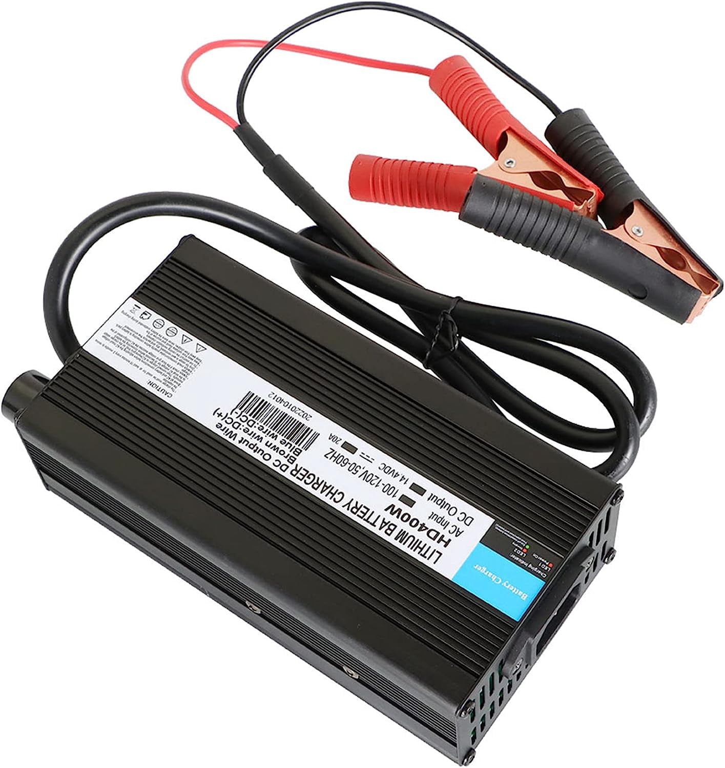WFLNHB 28.8V 18A Smart Battery Charger For Lithium LiFePO4 Batteries - With Alligator Clips & Cooling Fan