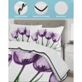 thumbnail image 4 of Quilts Twin XL Size, Purple Tulip Floral Soft Comforter Bedding Set for Bed, Farmhouse Elegant Botanical Flowers Lightweight Quilted Bedspread with Pillow Cover(2 Pieces) for All Season, 68x98 Inch, 4 of 6
