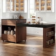 thumbnail image 1 of OMCHOM 78.6" Extendable Rolling Kitchen Island 4-6 Seats, Double-Side Storage, Open Shelves & 2 Drawers, Walnut, 1 of 9