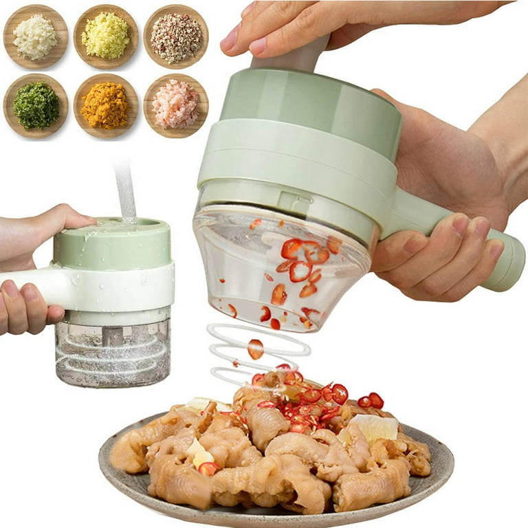 Dropship 1pc 4 In 1 Vegetable Chopper Handheld Electric Vegetable Cutter  Set Portable Wireless Garlic Mud Masher Garlic Press And Slicer Set  Multifunctional Electric Mini Food Processor to Sell Online at a