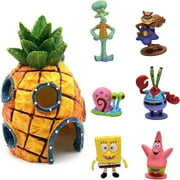 Daradara 7Pcs Aqua Ornaments,SpongeBob SquarePants Aquarium Ornament , Fish Tank Accessories Aquaria Decoration