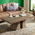 thumbnail image 3 of Rustic Black Rattan Coffee Table - Pine Wood Farmhouse Living Room Furniture, 47.24" W x 23.62" D, Durable & Stable with Adjustable Feet, 3 of 5