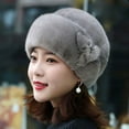 thumbnail image 4 of Eosunjian Winter Ladies Hat Elastic Fit Plush Imitation Mink Velvet Windproof Solid Color with Floral Beret Women Supplies Grey, 4 of 13