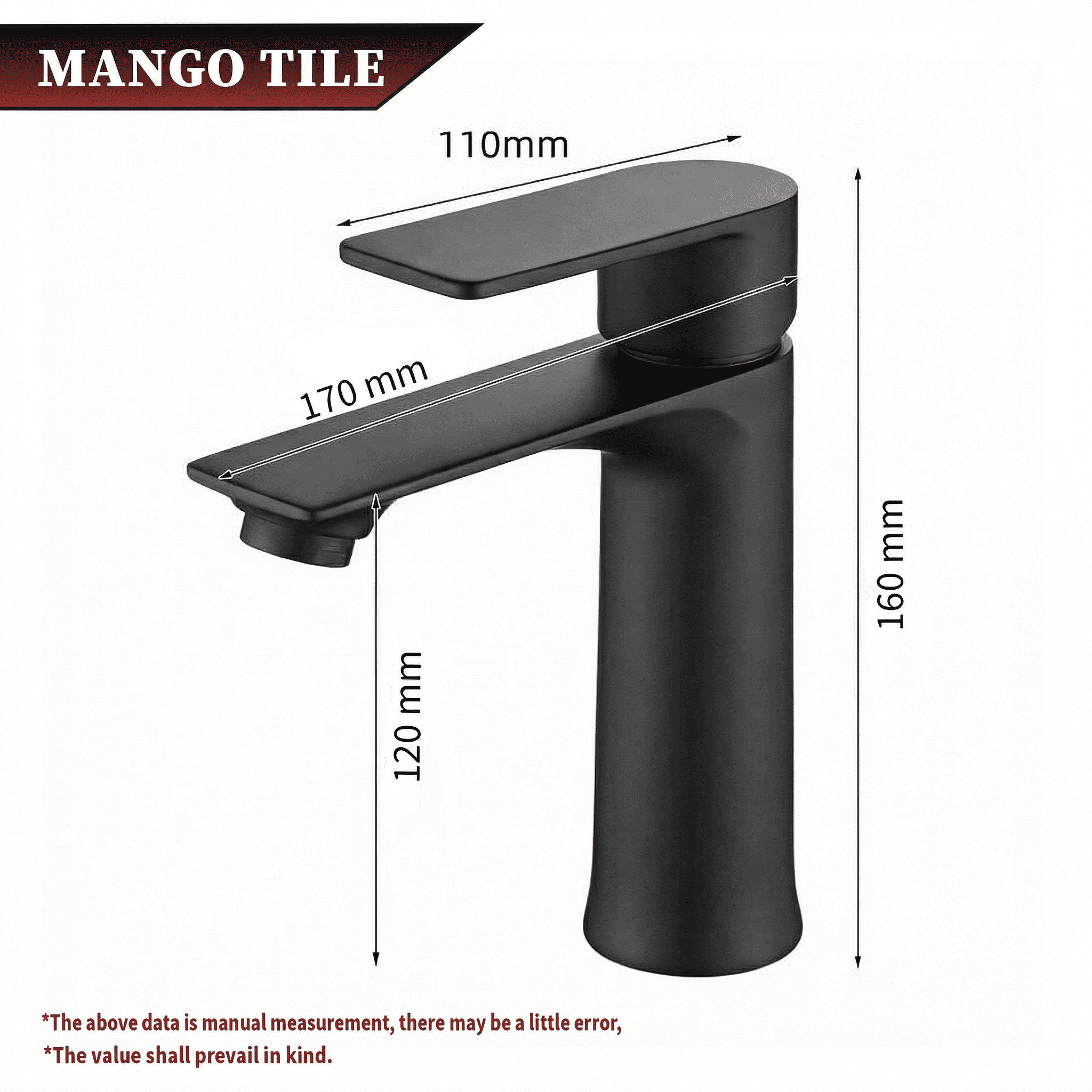 Mango Tile SUS304 Stainless Steel Black Bathroom Sink Faucet