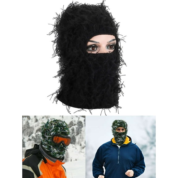 Luxtrada Distressed Balaclava Ski Mask for Men and Women - Knitted Balaclava Distressed Windproof Full Face Mask Cold Weather (Black)