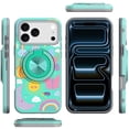 thumbnail image 4 of For iPhone 17 Pro Max Metal Diamond CD Pattern Design Matte Finished Hybrid with Rotational Ring [Car Mount Friendly] Case - Aqua with Celestial Sun Rainbows, 4 of 4