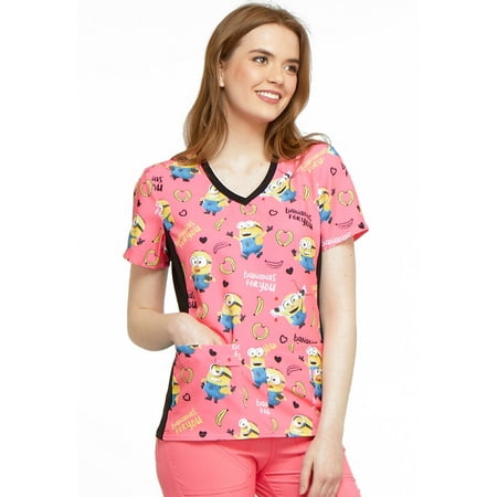 Tooniforms Scrubs Top for Women V-Neck Knit Panel TF636, S, Bananas 4 You