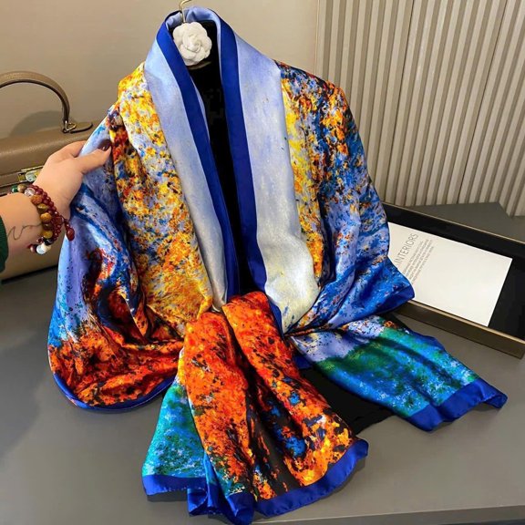 Mulberry Silk Scarf: Autumn Scenery Neckerchief (71" x 35"), Scarfs for Women Dressy Fashion Scarves Long Floral Pattern