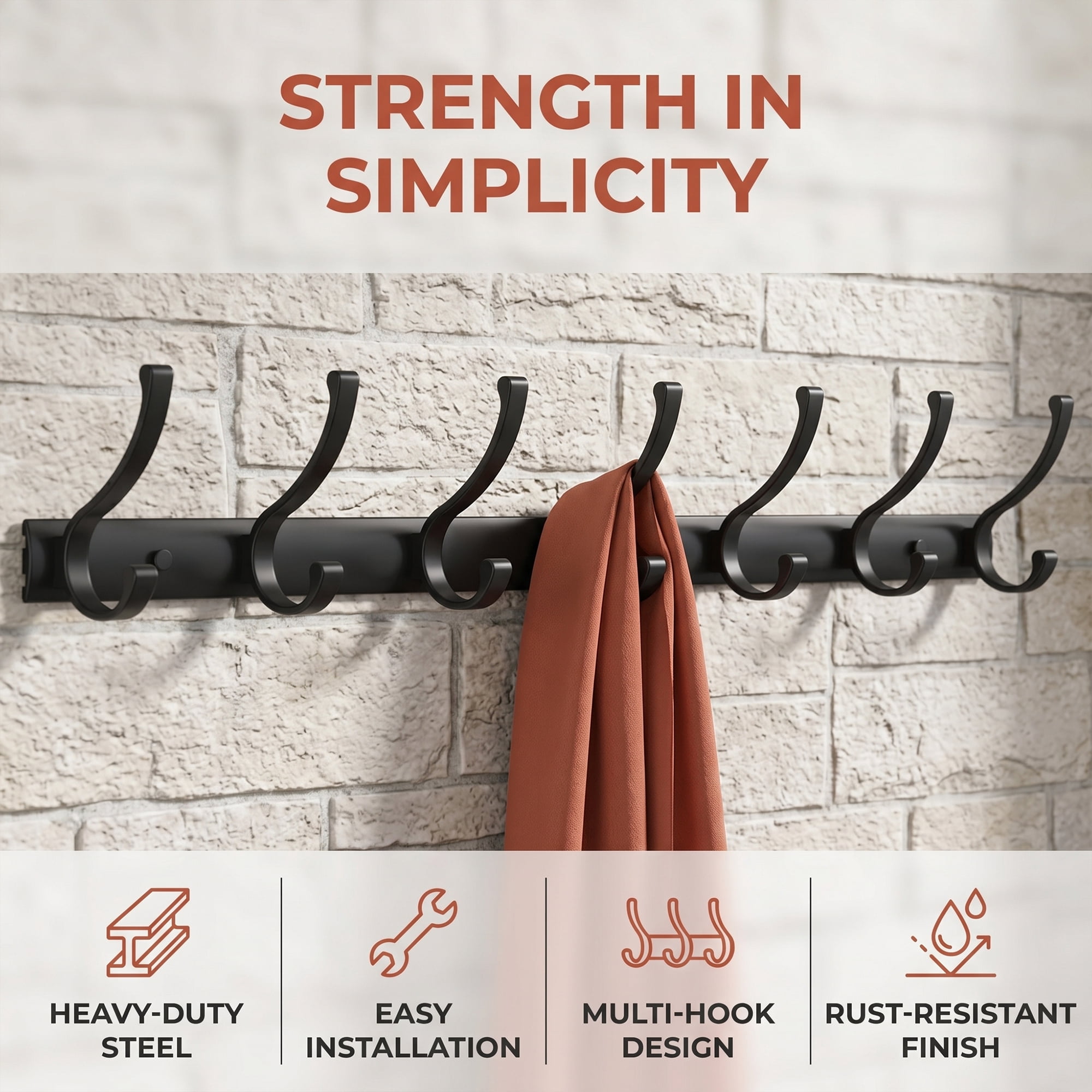Unique Bargains Coat Rack Wall Mount,Hat Rack for Entryway and Bedroom Black 7 Hooks