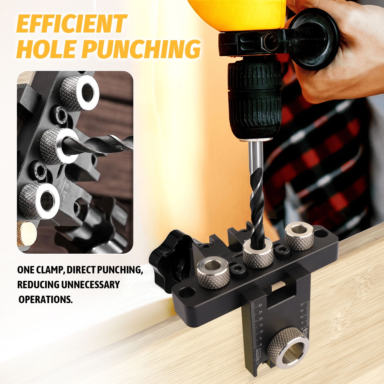 ASKITO 3-in-1 Dowel Jig Kit, Self Centering Doweling Jig for Straight Holes with Adjustable Woodworking Drill Guides Locator, Woodworking Joints Tool with 8/10/15mm Drill Bits