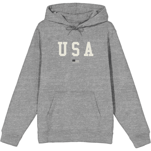Americana USA Flag Long Sleeve Adult Hooded Sweatshirt-Medium-Heather Gray