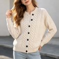 thumbnail image 2 of Women Cable Knit Cardigan Sweater Casual Crew Neck Button up Cardigan with Pocket Sweater Coat for Fall and Winter Women's Fall/Winter Outfits(Beige,D), 2 of 4