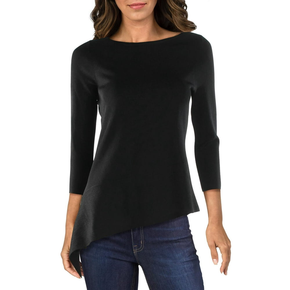 Anne Klein - Anne Klein Womens Ribbed Asymmetric Pullover Sweater ...