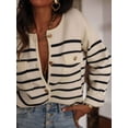 thumbnail image 2 of Classic Striped Button-Up Sweater (S, Beige), 2 of 5