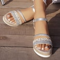 thumbnail image 3 of Rokment Womens Linen Platform Wedge Dressy Sandals Ladies Beach Breathable Open Toe Ankle Strap Espadrilles Chunky High Heels Dress Summer Shoes for Bride Wedding Silver Size 9.5, 3 of 6