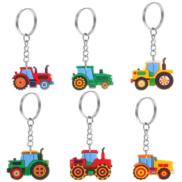 6 piezas de llaves de vehículos de construcción tractores de granja anillos de llave para niños favores de fiesta de cumpleaños para recompensas escolares de la canasta de pascua.
