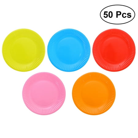 

FRCOLOR 50 Pcs Classic Assorted Color Round All Occasion Disposable Paper Dinner Plates Birthday Party Supplies