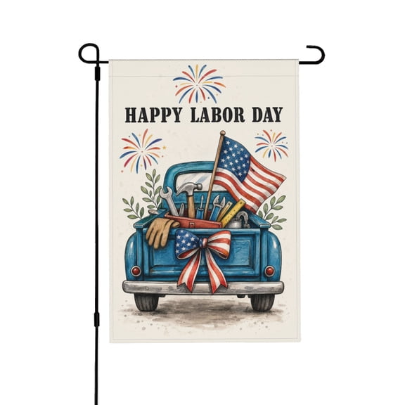 Patriotic Garden Flag with Vintage Truck Design, Outdoor Decor 12x18 Inch
