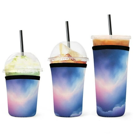 

Set of 3 Packs Reusable Hot And Iced Coffee Cup Sleeve Neoprene Tumbler Sleeve Neon Starry Sky(16 24 32oz)