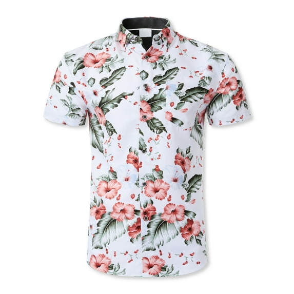 Hat and Beyond Men's Tropical Hawaiian Flora Print Button Up Shirt