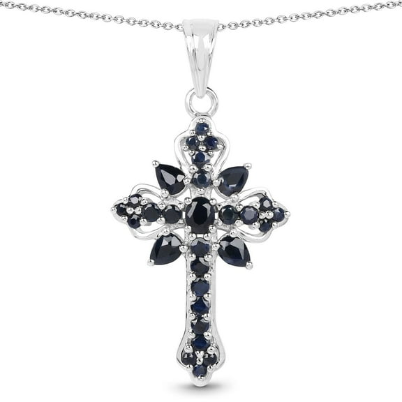 Fine Color Jewels 925 Sterling Silver Sapphire Cross Pendant Dainty Blue 1.52 Carat