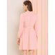 thumbnail image 5 of Allegra K Vestido Entallado Y Acampanado Cuello Vuelto Cintura Elástica Con Cinturón Botón Para Mujer Rosa L, 5 of 7
