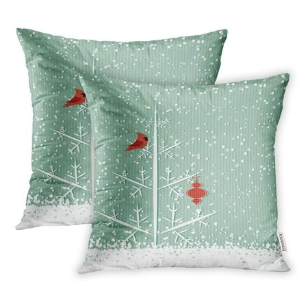 YWOTA Green Bird Winter Red Cardinal Christmas Tree and Teal Redbird Pillow Cases Cushion Cover 16x16