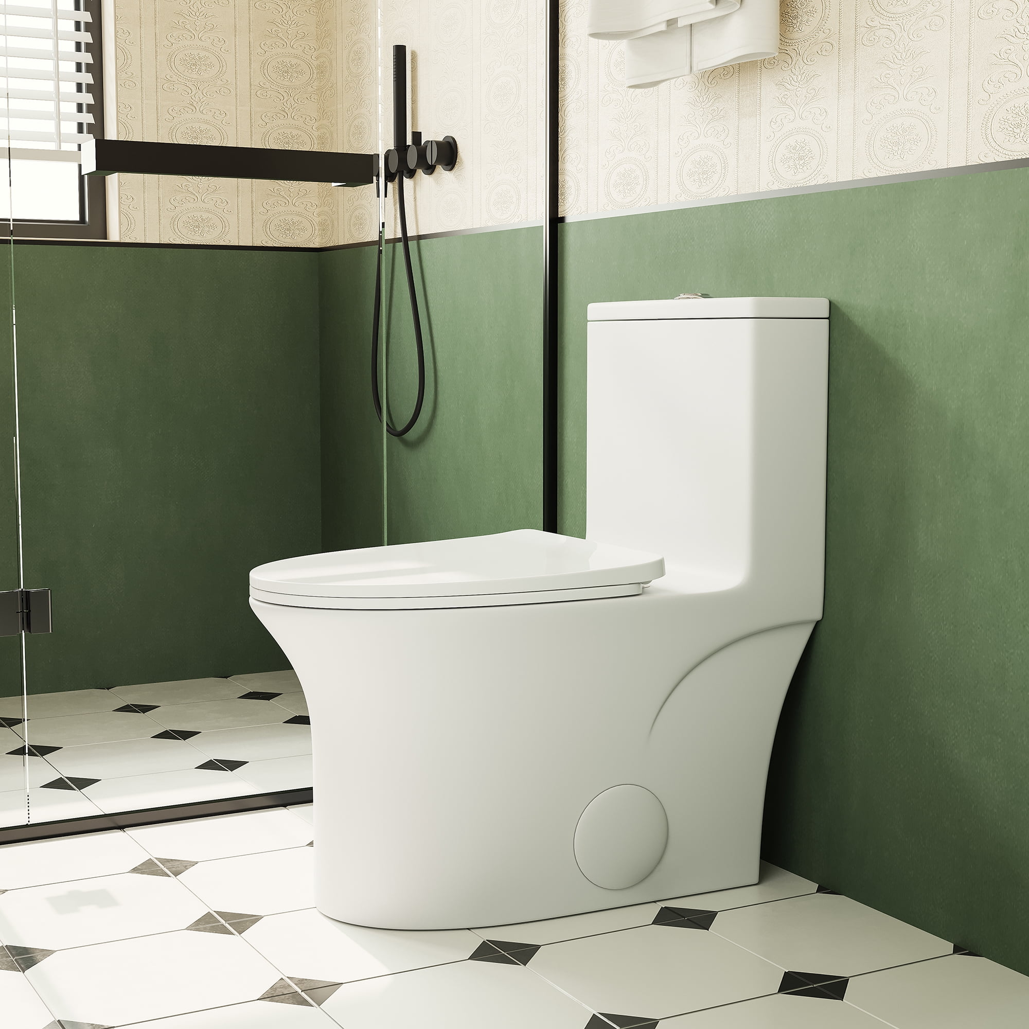 TrumanPick Elongated One Piece Toilet with 1.6 GPF Dual Flush, Compact Toilet, MAP Score 1000g, 12'' Rough-in, White