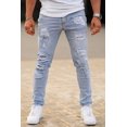 thumbnail image 2 of GINGTTO Men's Skinny Jeans Stretch Ripped Tapered Leg, Light Blue Ripped, 30W x 30L, 2 of 5