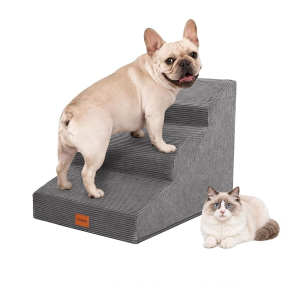 NAPWAYS Dog Stairs for Small Dogs,15.7" H,3-Step Curved Pet Ramp for Bed Couch Sofa and Chair,Non-Slip Pet Steps for Injured & Senior Pets with Washable Cover and Durable High Density Foam,Grey